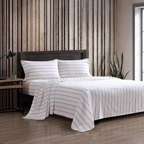 Image of Eddie Bauer - King Bed Sheets, Cotton Flannel Bedding Set with Matching Pillowcases, Brushed for Extra Softness, Deep Pocket, Oeko-Tex Certified (Cooper Falls Red)