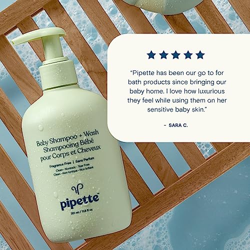 Pipette Baby Shampoo And Body Wash - Fragrance Free, Tear-Free Bath Time, Hypoallergenic, Moisturizing Plant-Derived Squalane, New Formula, 11.8 Fl Oz #TOP3