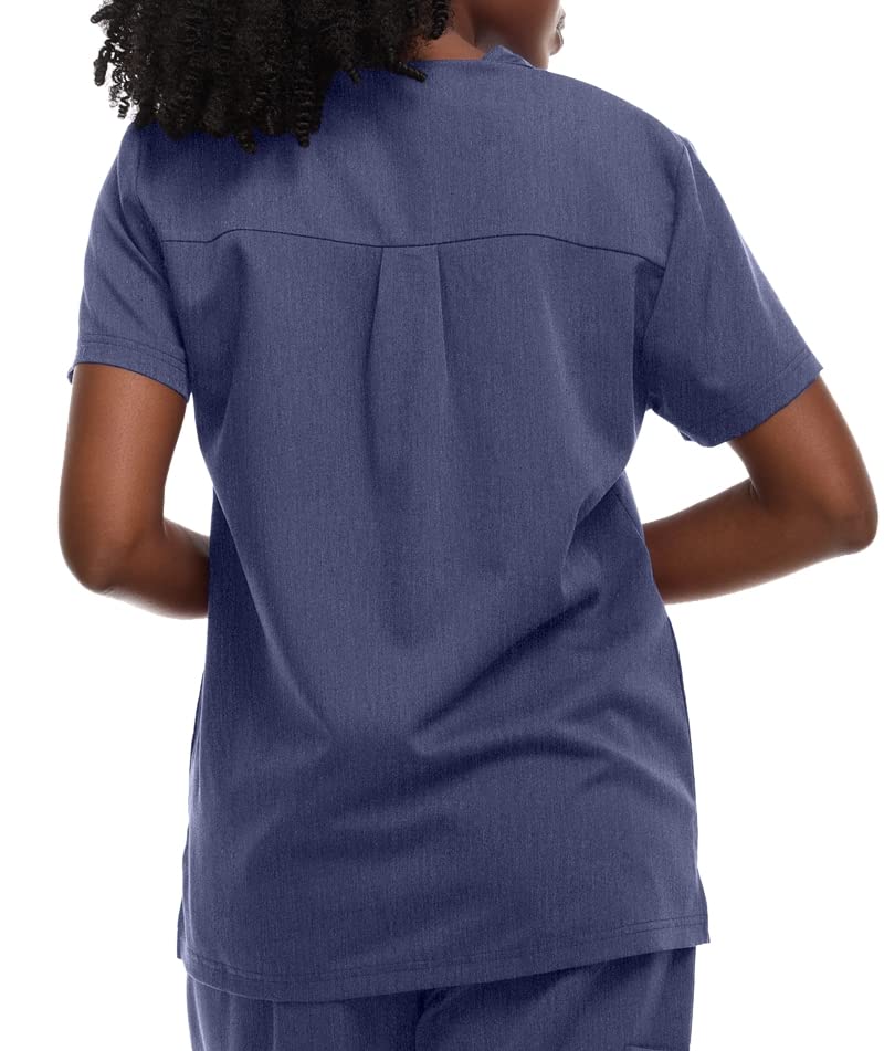 Minty Mint Women's Mandarin Collar Scrub Top Heather Navy M
