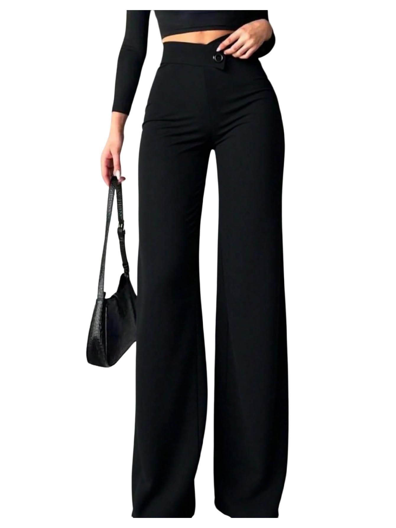 GORGLITTER Womens Straight Leg Dress Pants Crossover Business Casual Work Pants High Waisted Office Slack