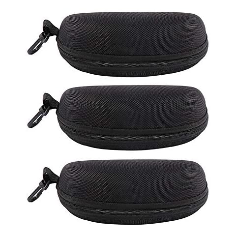 3pcs Sunglasses Case Hard Protective Eyewear Eyeglasses Glasses Box with Zip Hook (Black) Cover