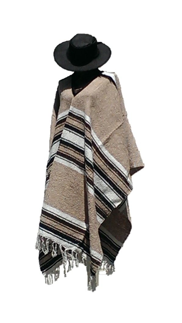 Sharpshooter Clint Eastwood Western Black Cowboy Hat & Sandy Brown Poncho Set (X-Large Black Hat & Sandy Brown Poncho, Large Black Hat & Sandy Brown Poncho)