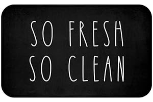 Rae Dunn Inspired So Fresh So Clean Black Bath Mat: Farmhouse Elegance...