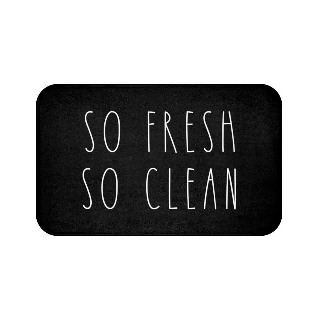 Rae Dunn Inspired So Fresh So Clean Black Bath mat, Farmhouse Bath Rug, Modern Minimalist Bathroom Decor,