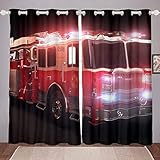 Feelyou Fire Truck Curtain for Bedroom Emergency Rescue Curtain for Kids Boys Girls Firefighter Car Thermal Window Drapes 42W x 63L Inches 2 Panels