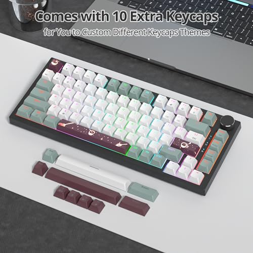 Image of 75% Green Mechanical Gaming Keyboard, Hot Swappable RGB Custom Keyboard with Knob, Gasket Mount Wired TKL Red Switch Keyboard 75 Percent, Creamy Mechanical Keyboard (82 Green White)