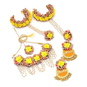 PARIBHASHA-Beautiful-Artificial-Flower-jewelry-Set-For-Women-Girls-HaldiMehndi-OrangeYellow