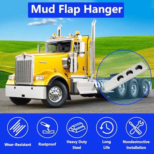 Image of Stainless Steel Mud Flap Hanger Set 2-1 /2 inch Bolt Spacing 30 inch Length Rear Bar with Light Cutouts for Semi Trucks, 2.5 inch Bolt Spring Loaded with Aluminum Reflective Tapes (Circle Light Cutouts)