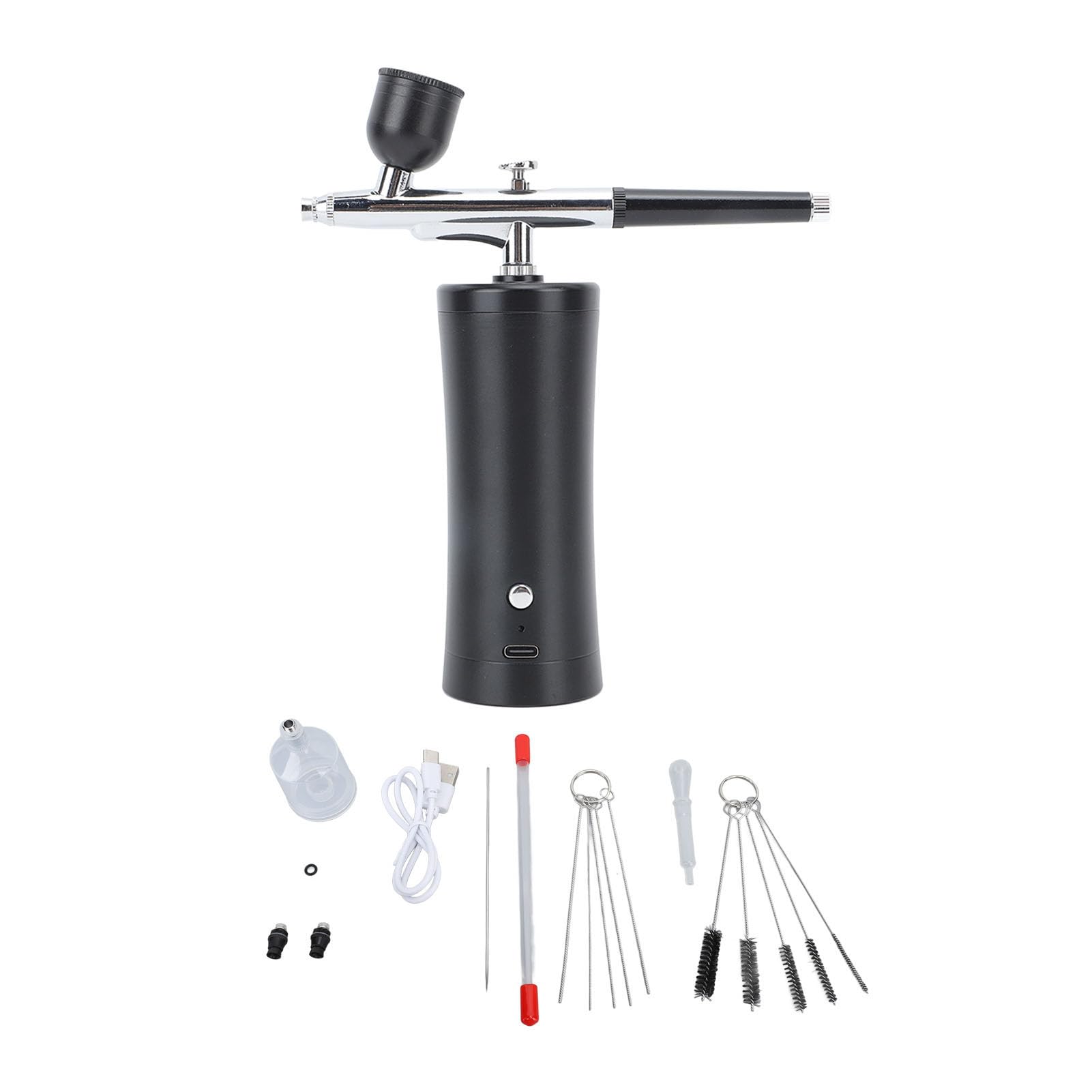 Cryfokt Cordless Airbrush Kit, 30PSI High Pressure Airbrush Gun with Hose, Rechargeable Handheld CordlessBrush for Nails Art, Painting, Cake Decor, Mode, Makeup, Barber (Black)