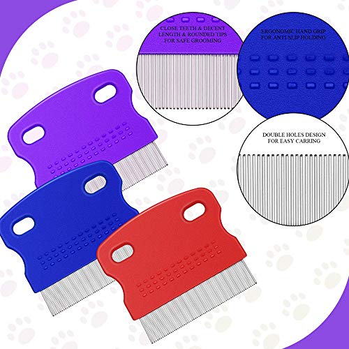 3Pcs Flea Comb Cat Dog Pat Comb Flea Comb Remover With Handle Flea Removal Grooming Comb Stain Remover Combs For Long Hair Dogs And Cats（Random Color) #TOP7