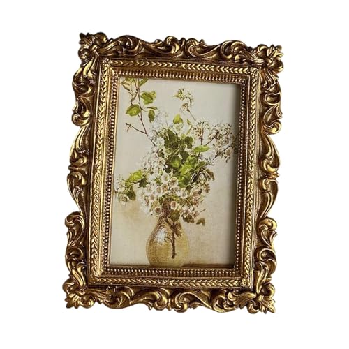 STARTIST 華やかな額縁フォトホルダー ゴールド樹脂 長方形 卓上 壁掛け フォトフレーム 飾り 棚 デスク 装飾用