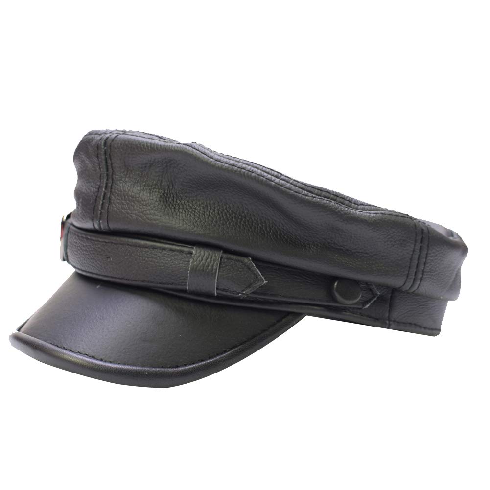 Yosang Adult Genuine Leather Fiddler Cap Flat Top Maciejówka Breton Style Mariner's Cap