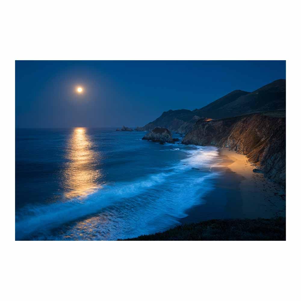PUQAAEO Canvas Prints Wall Art Moonlight Ocean Viewss Landscape Pictures Modern Canvas Painting Giclee Artwork For Home Decoration(Multicolor)-80x120cm Unframed