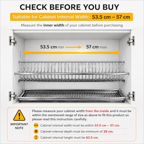 Image of KINGS Stainless Steel 2 Tier Dish Rack & Drainer | Strong, Rust Proof Utensil Stand with Drip Tray Pullout for Quick Drying | Suitable for Cabinet Internal Width 53.5cm to 57cm