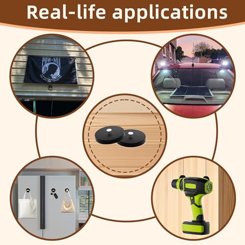 Image of Magnetpro 4 Pieces Strong Rubber Coated Mounting Magnets Anti-Scratch, 30 LBS of Adhesive Power, Magnetic Assembly with T-Shaped Hanging Buckle