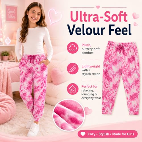 Image of BTween Girls 3 Pack Velour Jogger Pant Set Solid, Tie Dye or Camo Sweatpants for Girls