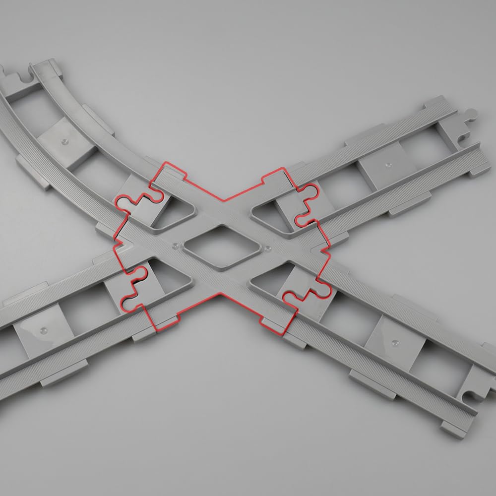 43x Ensemble de Voies Ferrées à Blocs de Construction, Accessoires d'Extension City Train avec 28 Coudes de Rail, 14 Rails Droits, 1 Rail Croisé, Rails de Ville pour Cadeau Enfants