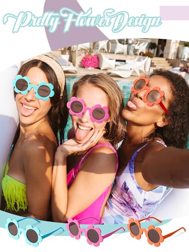 Image of Kanayu Summer Flower Sunglasses for Women 5.71 Inch Round UV Protection Adults Daisy Sunglasses Decor for Beach Party Gift