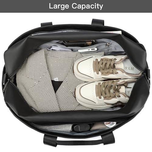 Leather Duffle Bag for Men, Weekender Overnight Bag for Women Carry On Travel duffel with Laptop Compartment & Wet Pocket Small Gym Tote for Sports, Business Trips, Traveling, PU Black, 30L3