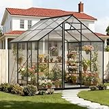HOPETANA 6x6 FT Greenhouse, Outdoor Walk-in, Aluminum Frame & Polycarbonate Panels, Sliding Lockable Door, Screened Vent Window, Ground Nails, Quick Setup for Garden Backyard, Black