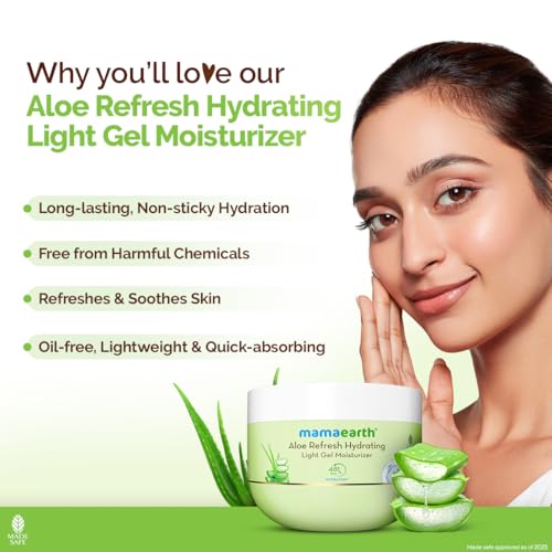 Image of Mamaearth Aloe Refresh Hydrating Light Gel Moisturizer with Aloe Vera & HA 200g | Long-lasting Non-sticky Hydration | Oil-free, Lightweight & Quick-absorbing |Free from Harmful Chemicals |Soothes Skin