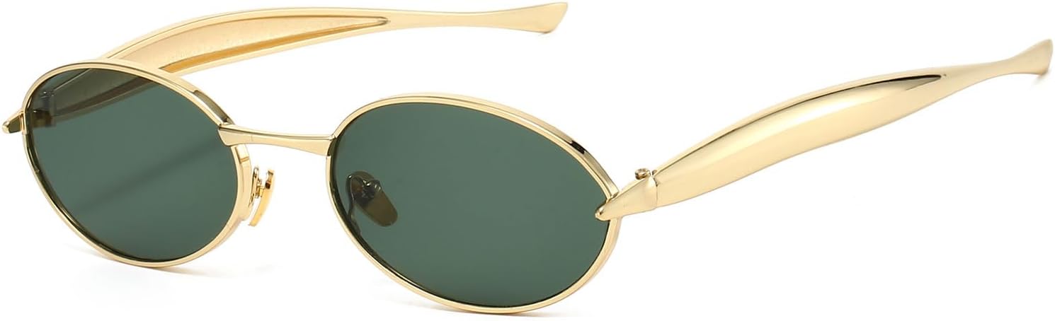 YAMEIZE Stylish Metal Oval Sunglasses for - Women Men Metal Frame Round Shade UV400 Protection Driving Outdoor