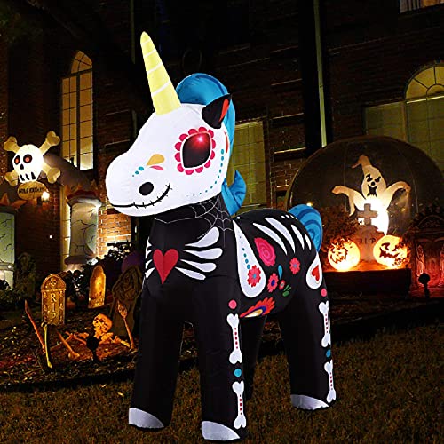 LUVSHINE Aufblasbares Halloween Skelett Einhorn, 1,6 m hoch Super süße Halloween Deko für Halloween Party, Outdoor, Garten Cover