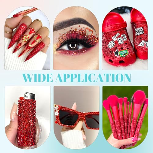 Image of 6100Pcs Resin Red Rhinestones for Bedazzling with 2Pcs 10ml B7000 Jewelry Glue, 1 Box Flatback Gems Crystals Diamonds for Makeup Crafting Nail Art