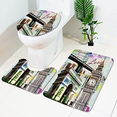 Badematten Set 3 teilig,Toilettenmatte Set,3er Badgarnitur Badezimmer Matte Set Dusch Bade Matte Vorleger Teppich 3D…