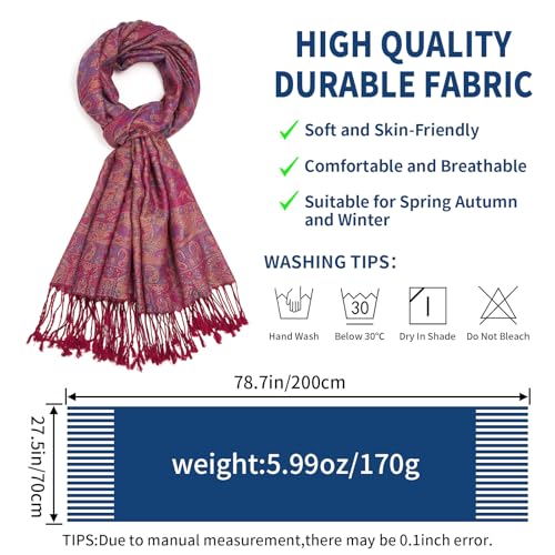 Paisley Pashmina Shawls and Wraps for Women Reversible Jacquard Festival Rave Pashmina Scarves with Fringe Vintage3