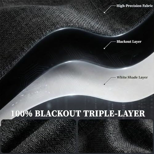 Image of 100% Blackout Magic Tape Stick On Curtains Window Shades Pull Down Blackout Window Cover No Drillng Self Adhesive Curtains No Rod Small Windows, W35 x L60 inch, 1 Panel, Black