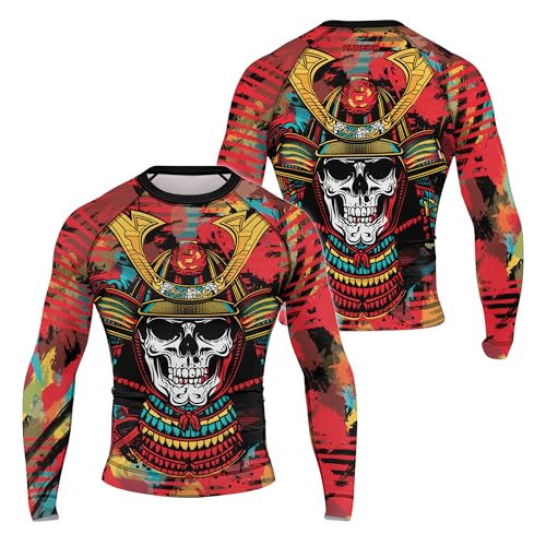 Samurai Jiu Jitsu Rash Guard for Men – Long Sleeve MMA BJJ No-Gi Grappling Compression Shirt