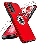 LeYi for Samsung Galaxy A14 4G-5G Case: A 14 Phone Cover with 2 Tempered Glass Screen Protector,Heavy Duty Protection Shockproof with 360 Ring Holder Stand Magnetic Silicone Case for Galaxy A14 Red