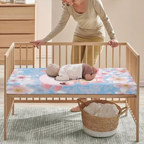 Image of Axolotl Fitted Crib Sheets Cherry Blossoms Baby Sheets for Standard Cribs Pink Removable Mattress Cover Breathable Nursery Bed Sheets Decor for Boys Girls Toddler
