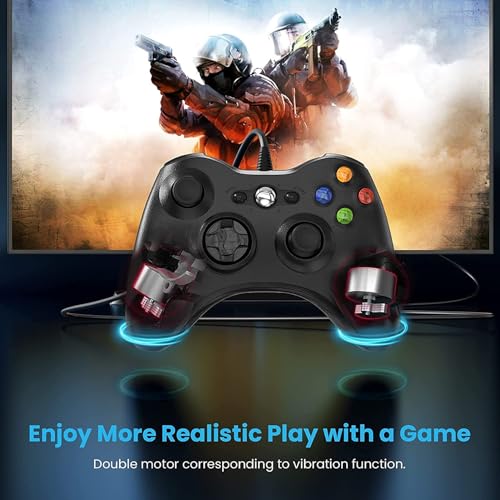 Image of GET IN THE GAME Wired Controller for Xbox 360 | USB Gamepad Joystick with Dual Vibration | Compatible with Xbox 360, & Windows 7 /8 /10 /11 PC | Ergonomic Design, Plug & Play (Black)