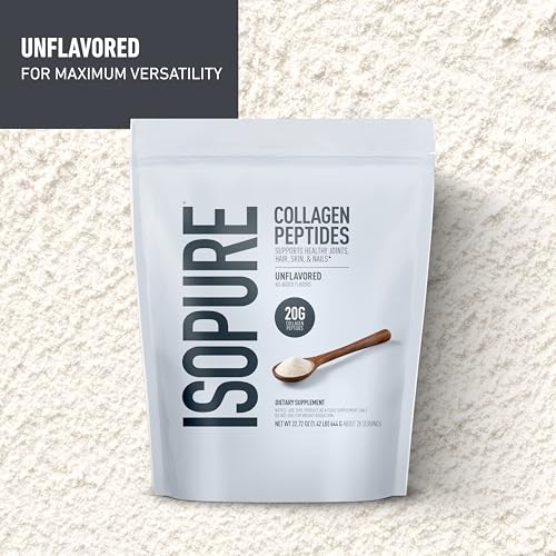 Image of Isopure 20g Grass-Fed Collagen Peptides with Biotin + Vitamin C - Supports Skin, Hair, Nails & Joint Health - Unflavored, Keto Friendly Collagen Powder, 28 Servings
