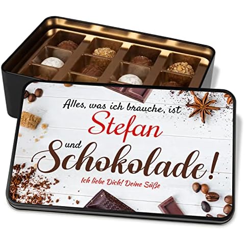 Personalisierte Pralinendose mit 12 Confiserie-Pralinen „Alles, was ich brauche, ist WUNSCHNAME und Schokolade!“ Cover