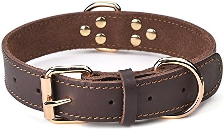 DAIHAQIKO Dog Collar, Genuine Leather Dog Collar, Heavy Duty Dog Collar, Wide Dog Collar for Small Dog, Medium Dog, Large Dog and Extra Large Dog (L: 1.2" Wide for 17"-23" Neck, Single Stitch - Brown)