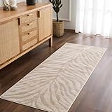Hauteloom Manteca Contemporary Animal Zebra Print Runner Rug for Living Room Hallway, Kitchen - Distressed Faded Style - Cream, White, Beige, Gray - 2'7