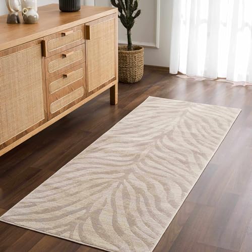 Hauteloom Manteca Contemporary Animal Zebra Print Runner Rug for Living Room Hallway, Kitchen - Distressed Faded Style - Cream, White, Beige, Gray - 2'7