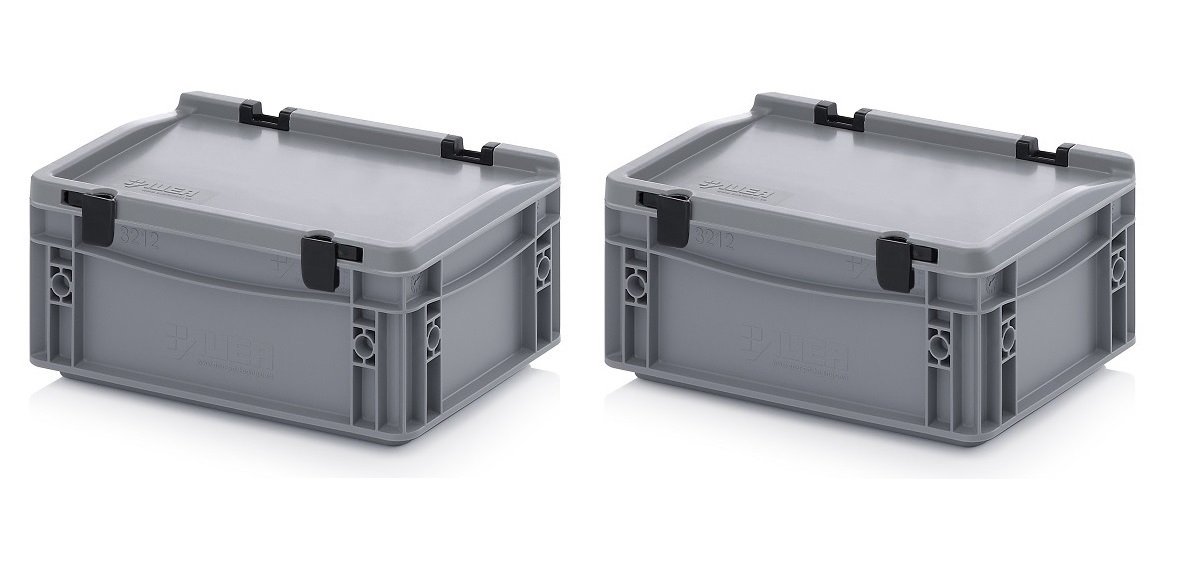 Auer Packaging 2x Eurobehälter 30 x 20 x 13,5 cm mit Scharnierdeckel inkl. gratis Zollstock 2er Set