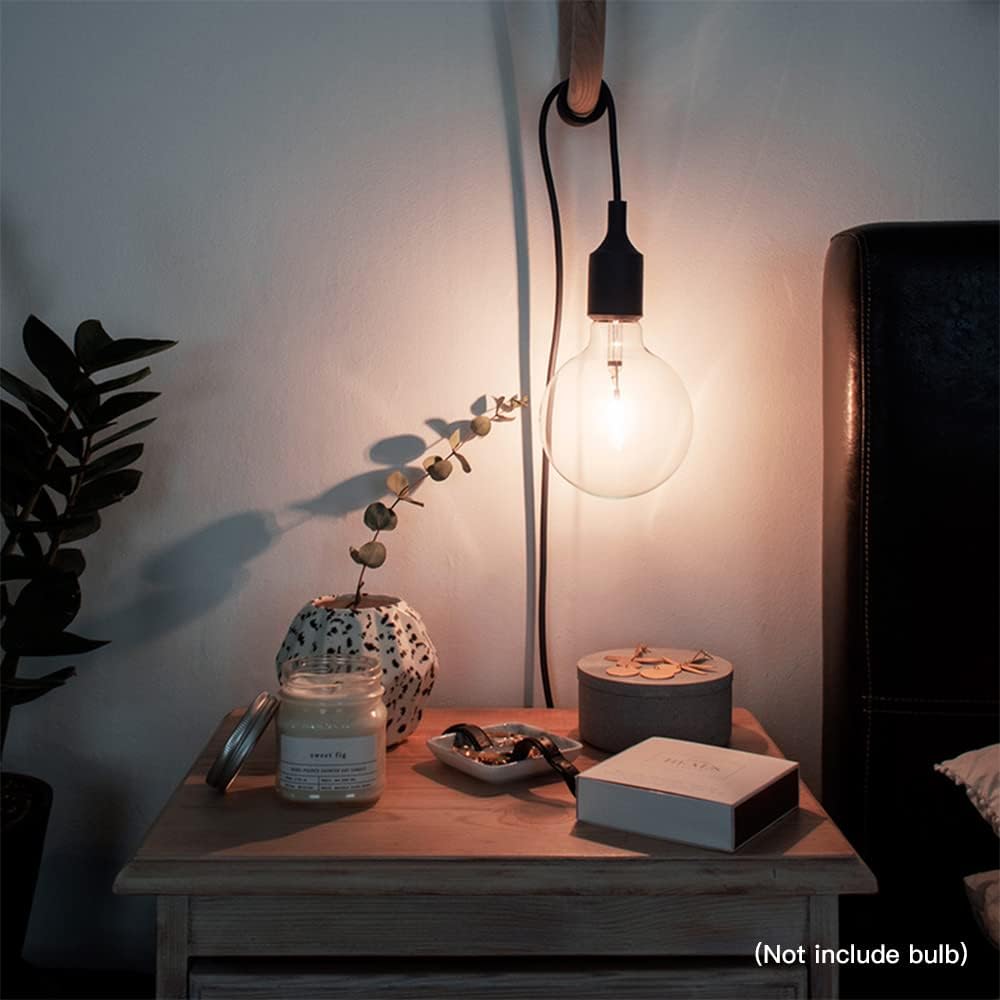 2PCS Hanging Light Socket with 15 FT Cord, Black E26 Extension Cord with ON Off Switch Plug, E27 Light Bulb Socket, Lamp Socket for DIY Pendant Light Fixture Hanging Lantern Cable
