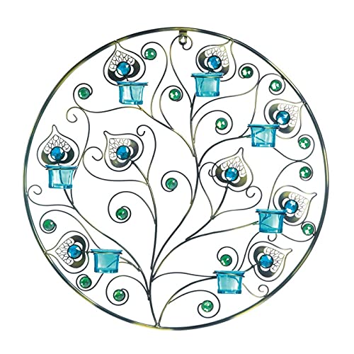 Peacock Plumes Circular Candle Wall Sconce 23  Tall