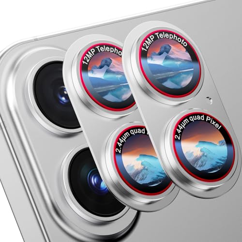 Image of HelloDeere 9H High-alumina Tempered Glass Camera Lens Protector for iPhone 17 Lens, Military-Grade Shatterproof with Strong Adsorption, Full Coverage Case-Friendly Cover (Silver, 17-2 Pack)