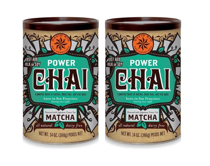 David Rio Power Chai Latte con Matcha, 14 Onzas, 2 x 398 g, Té, Vegano