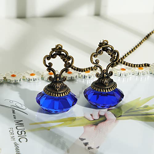 Image of 2pcs Blue Crystal Fan Pull Diamond Drop Vintage Pull Chain Ceiling Pull Chain Extender with Connector