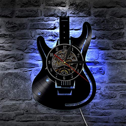 Disco in vinile Orologio da parete a LED Design moderno Tema musicale Orologio da chitarra Orologio da parete Decorazioni per la casa Strumenti musicali Regalo per musica Amore Regali per la festa d