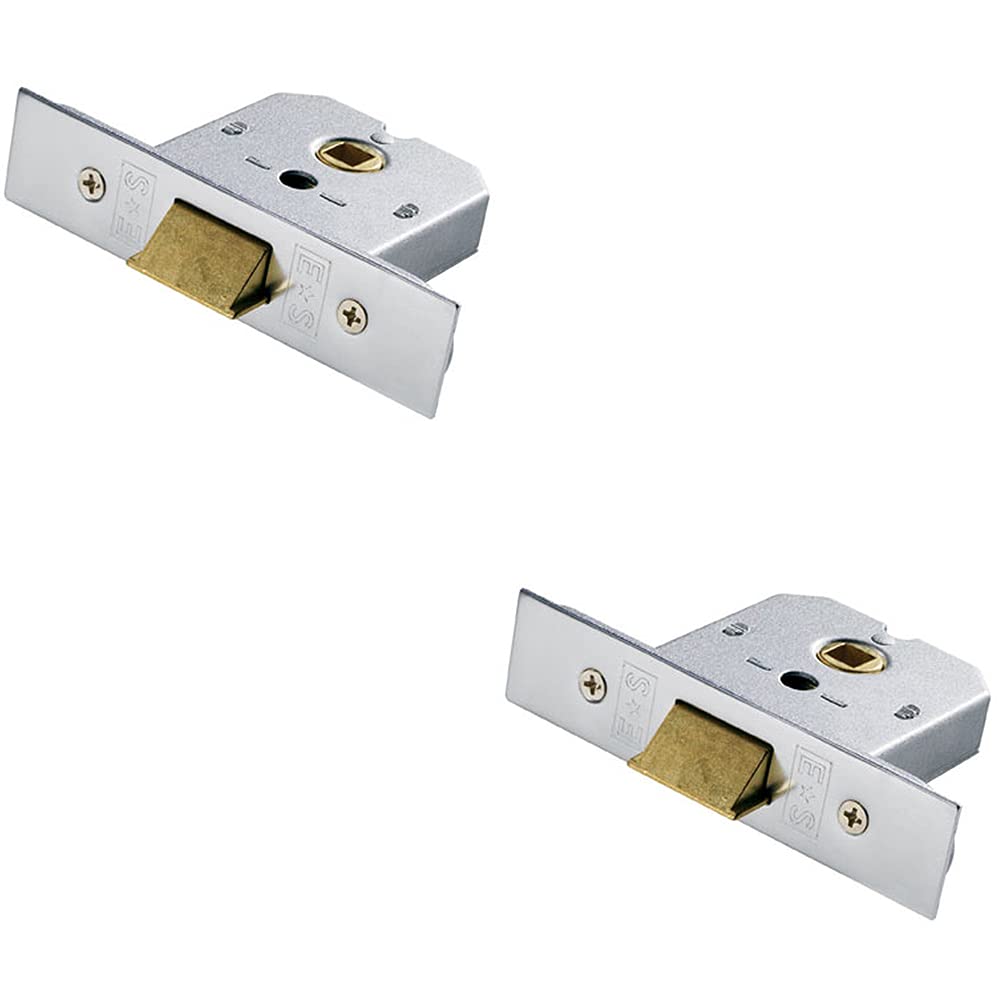 2 Pack | 64mm Flat Mortice Door Security Latch - Fire Door Rated - Satin Chrome