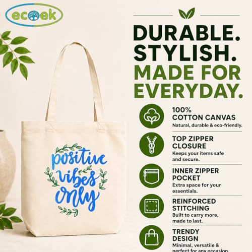 Image of Canvas Tote Bag for Women with Zipper
