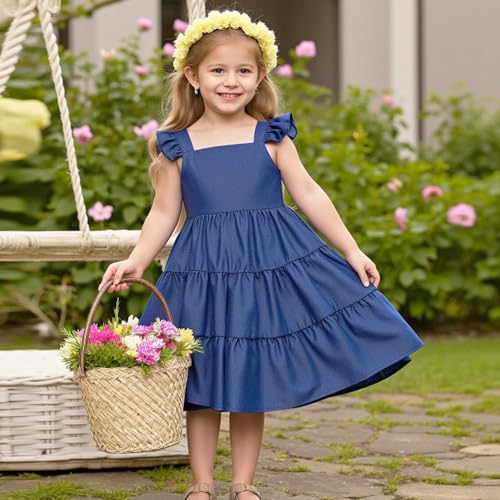 Little Bitty Toddler Summer Girls Dresses Flutter Sleeve Casual Skater Swing Wedding Guest Cocktail Party Sundress 2-7 Years4